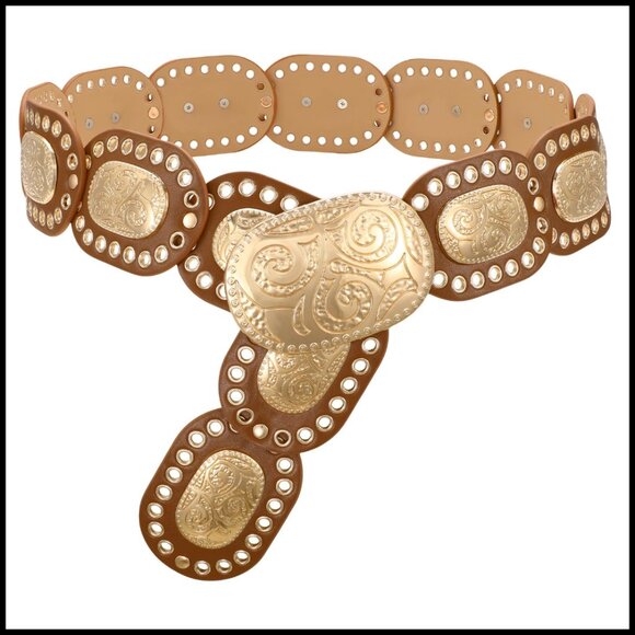 Western Disc Belt Concho Wide Boho Style Adjustable Faux Leather Accessory main image 5